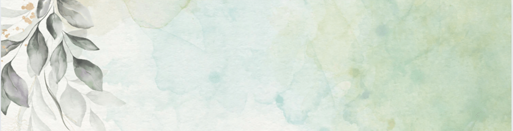 Picture shows an abstract watercolor background in greens, blues, and beige with subdued leaves along the left side. Leaves are dark green and a very light gray. Primary branding look for Gogi Hale Licensed Professional Counselor